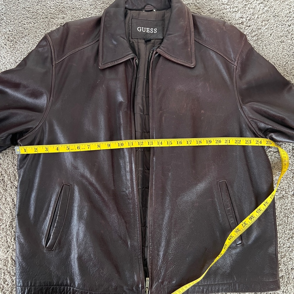 GUESS Brown Leather Jacket | Men’s XL | Classic Zip Front - Picture 3 of 6